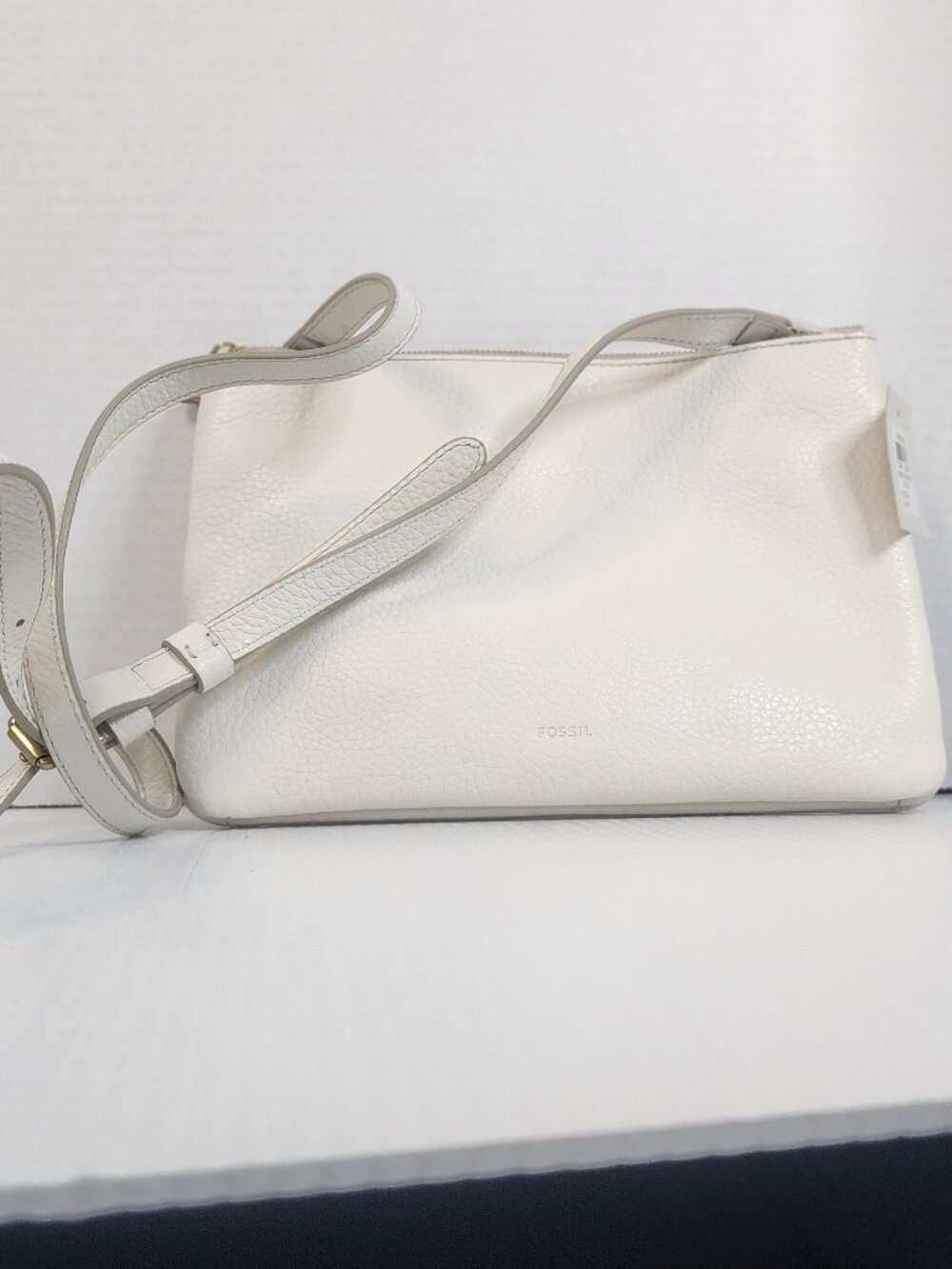 Fossil Emma Crossbody Handbag Coconut Ivory Leather Adjustable Strap Purse
